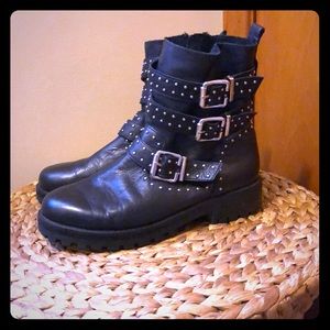 Zara Buckle & Studs Leather Boot
